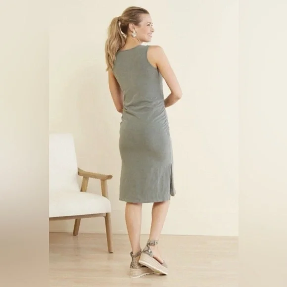 SUNDRY LIGHT SAGE TANK ROUCHED DRESS - Picture 3 of 5